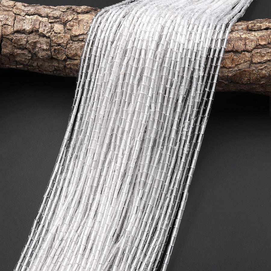 Natural Rock Crystal Quartz Thin Fine Tube Beads 4x2mm 15.5" Strand