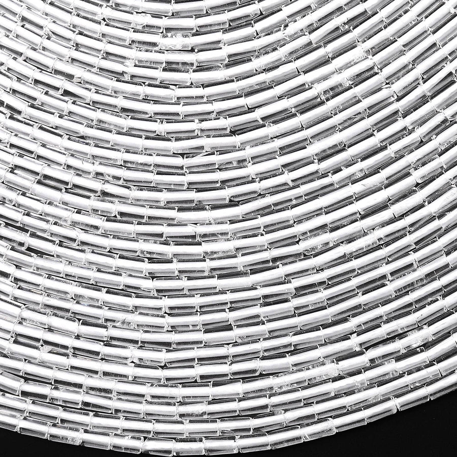 Natural Rock Crystal Quartz Thin Fine Tube Beads 4x2mm 15.5" Strand