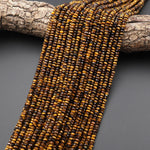 AAA Faceted Natural Tiger's Eye 4mm Thin Rondelle Gemstone Beads 15.5" Strand