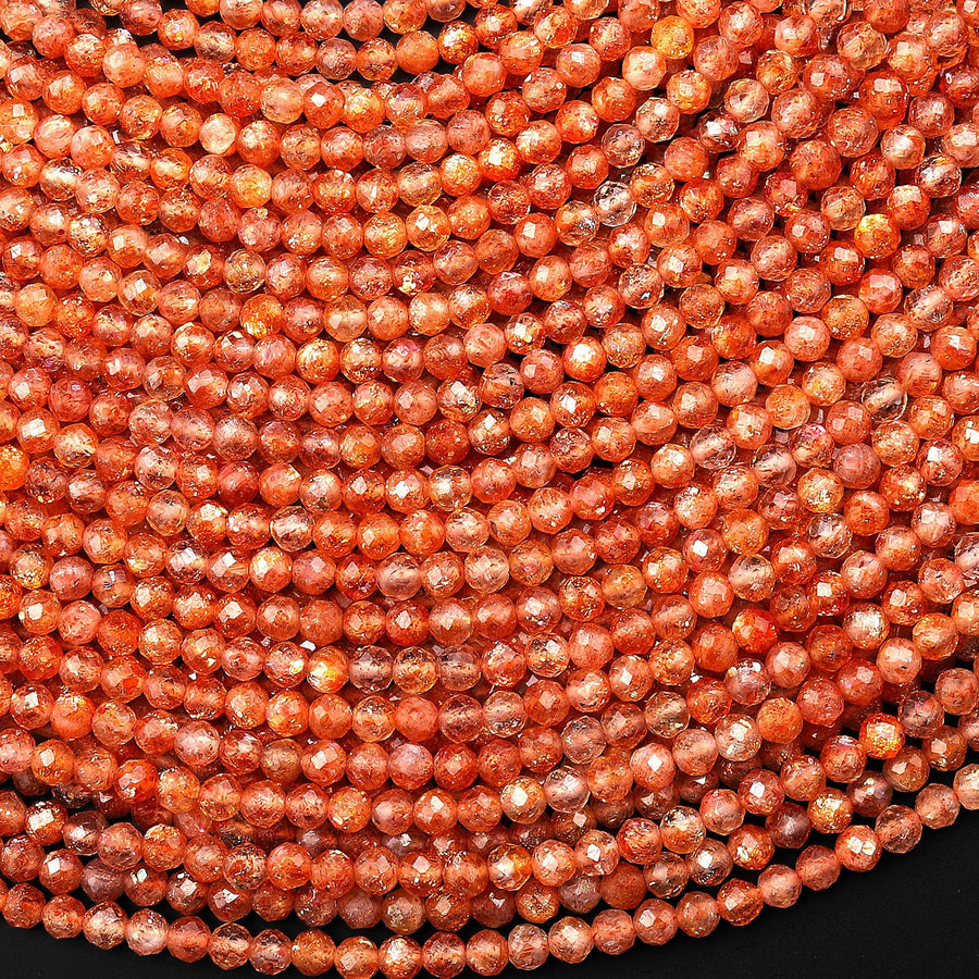AAA Faceted Natural Orange Sunstone Round Beads 3mm Gemstone 15.5" Strand