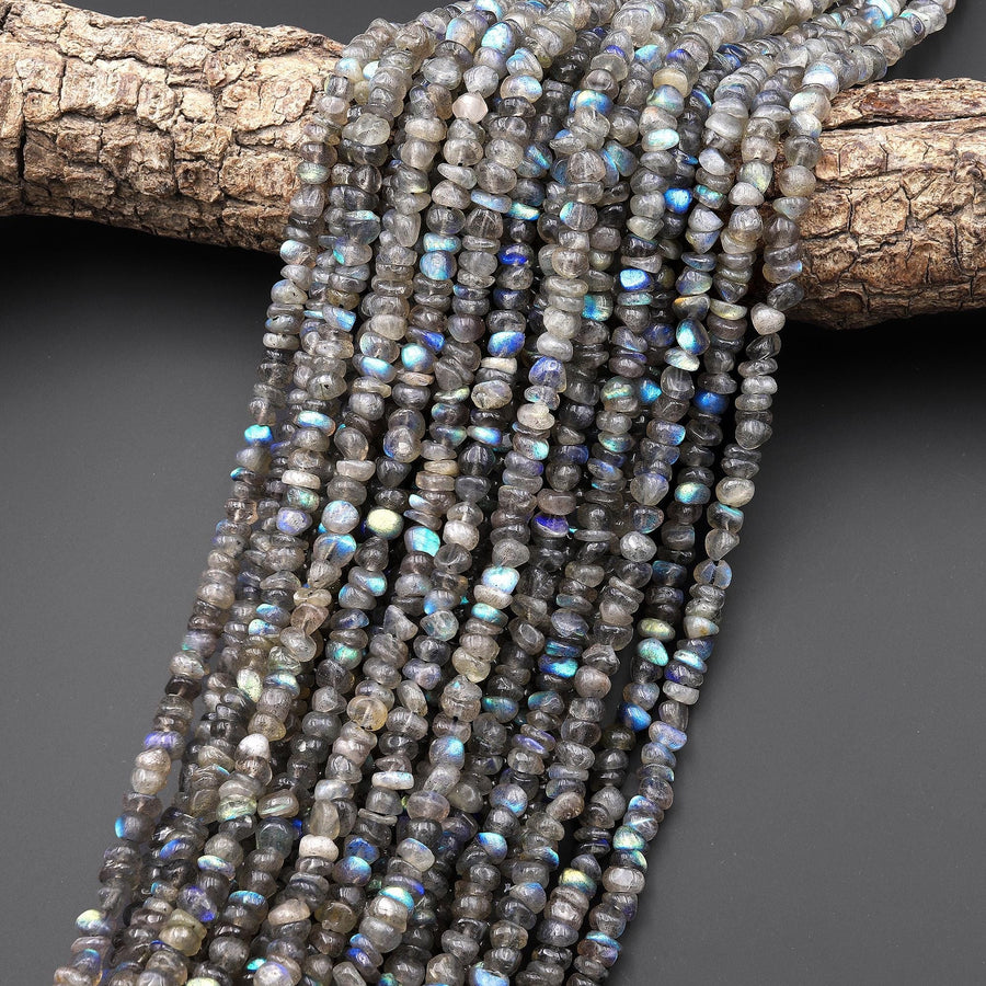 Natural Labradorite Smooth Freeform Rondelle 6mm Beads Gemstone 15.5" Strand