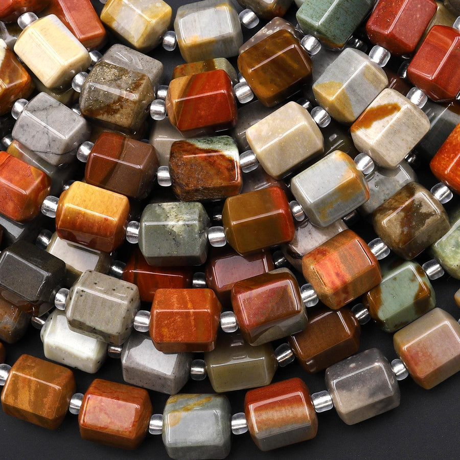 Natural Landscape Ocean Jasper 10mm Faceted Hexagon Tube Beads 15.5" Strand