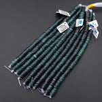 AAA Large 3mm Hole Beads Hand Carved Natural Guatemalan Dark Blue Green Jade Decorative Tube 8" Strand