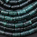 AAA Large 3mm Hole Beads Hand Carved Natural Guatemalan Dark Blue Green Jade Decorative Tube 8" Strand