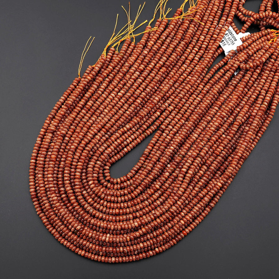 AAA Sparkling Goldstone Sandstone Smooth Rondelle Beads 4mm 15.5" Strand