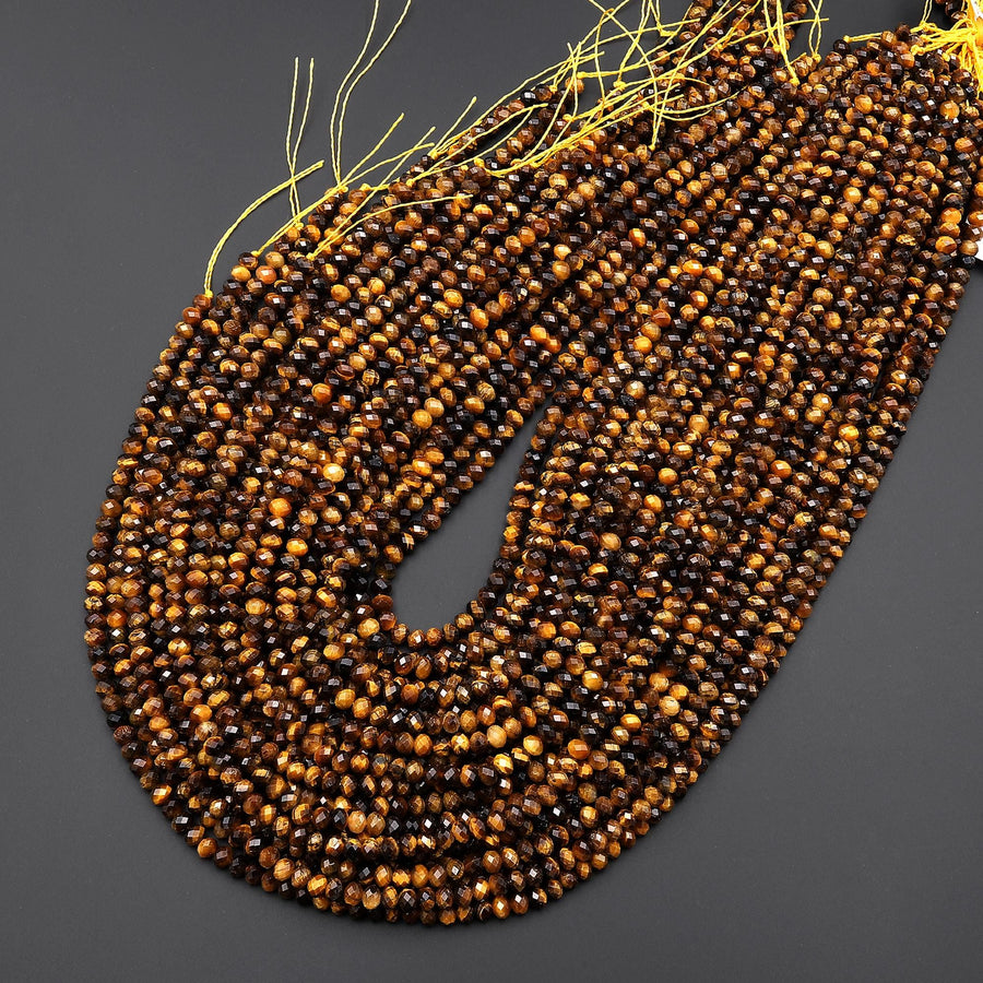 AAA Faceted Natural Tiger's Eye 4x3mm Rondelle Gemstone Beads 15.5" Strand