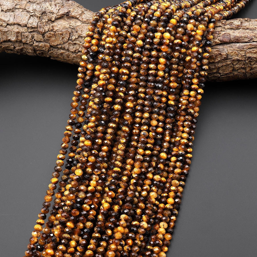 AAA Faceted Natural Tiger's Eye 4x3mm Rondelle Gemstone Beads 15.5" Strand