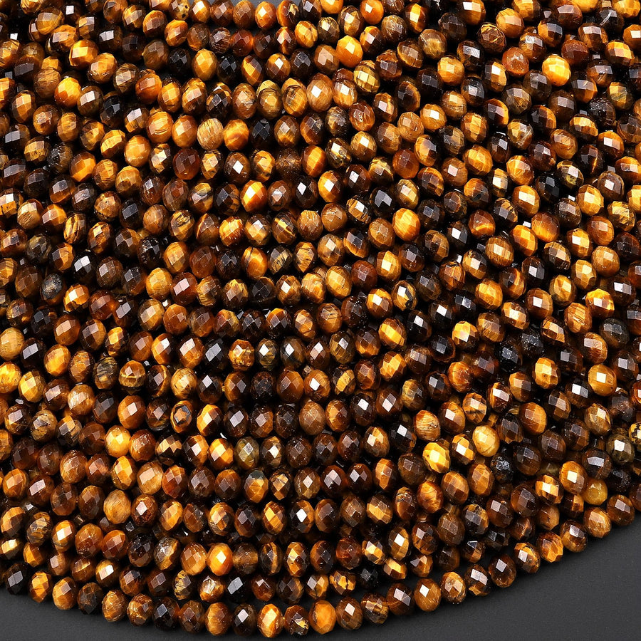 AAA Faceted Natural Tiger's Eye 4x3mm Rondelle Gemstone Beads 15.5" Strand