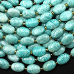 Natural Aqua Blue Green Peruvian Amazonite Smooth Oval Beads 10x14mm 15.5" Strand