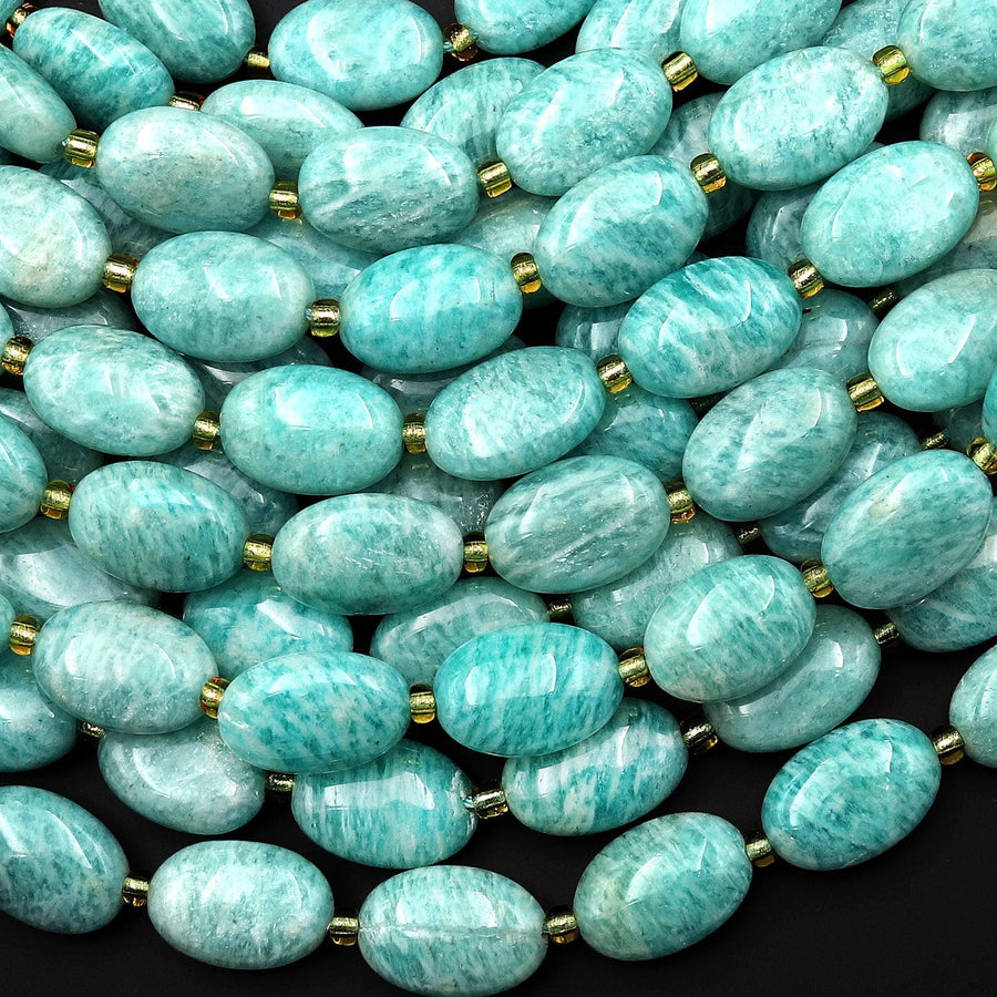 Natural Aqua Blue Green Peruvian Amazonite Smooth Oval Beads 10x14mm 15.5" Strand