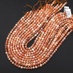 Faceted Natural Sunstone 6mm Short Cylinder Tube Gemstone Beads 15.5" Strand
