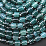 AAA Natural Guatemalan Blue Green Jade Smooth Tube Cylinder Beads 15.5" Strand