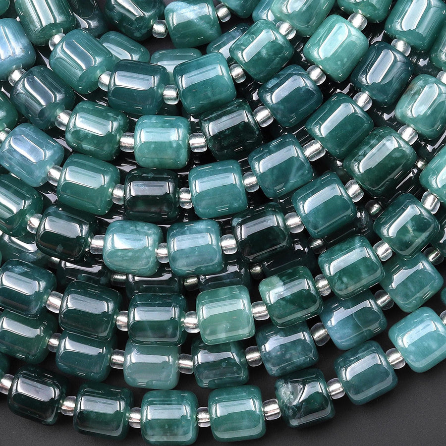 AAA Natural Guatemalan Blue Green Jade Smooth Tube Cylinder Beads 15.5" Strand