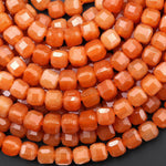 Natural Orange Aventurine Faceted 6mm Cube Beads 15.5" Strand