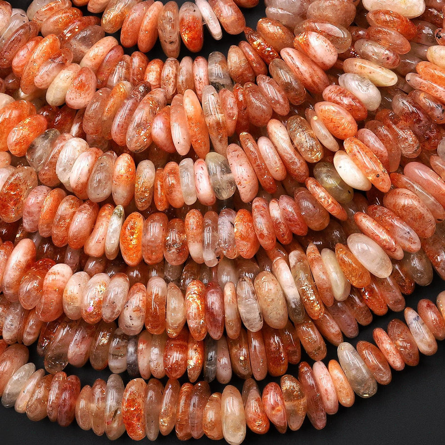 Natural Arusha Sunstone Freeform Rondelle Center Drilled Disc Beads 15.5" Strand