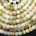 AAA Natural Green Calcite Short Cylinder Barrel Beads Aka Afghanistan Jade 15.5" Strand