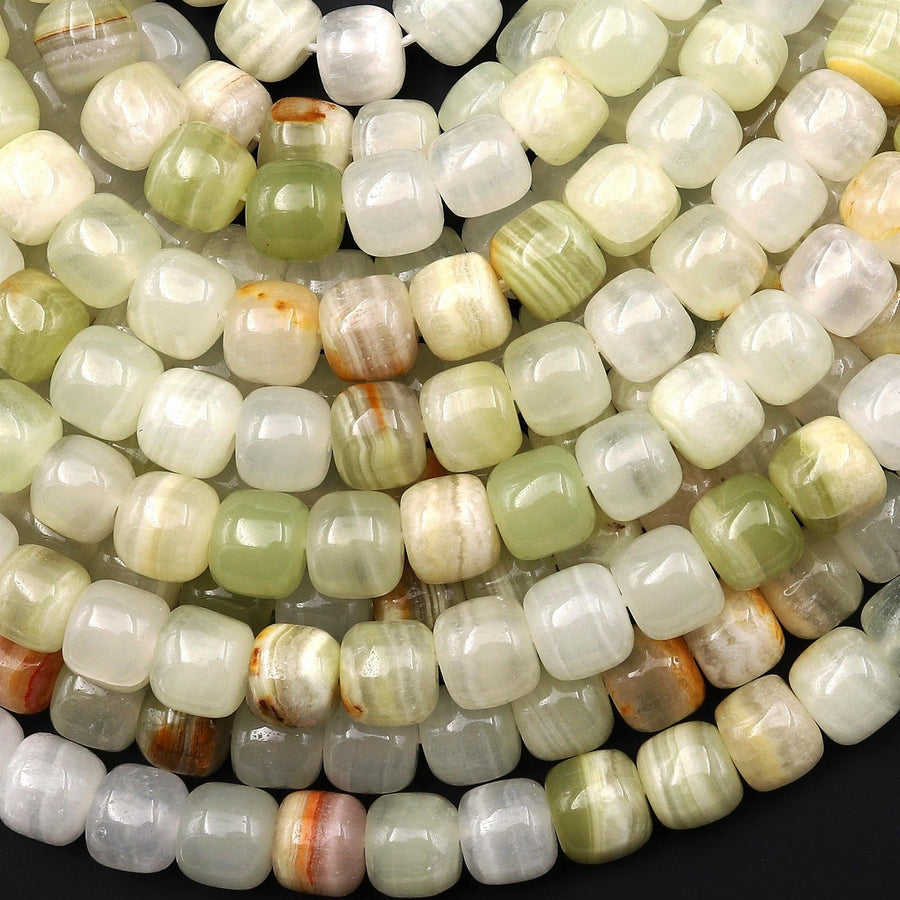 AAA Natural Green Calcite Short Cylinder Barrel Beads Aka Afghanistan Jade 15.5" Strand
