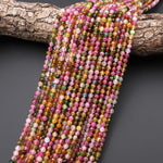AAA Faceted Natural Green Pink Canary Yellow Tourmaline Round Beads 4mm Gemstone 15.5" Strand