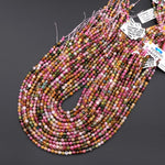 AAA Faceted Natural Green Pink Canary Yellow Tourmaline Round Beads 4mm Gemstone 15.5" Strand