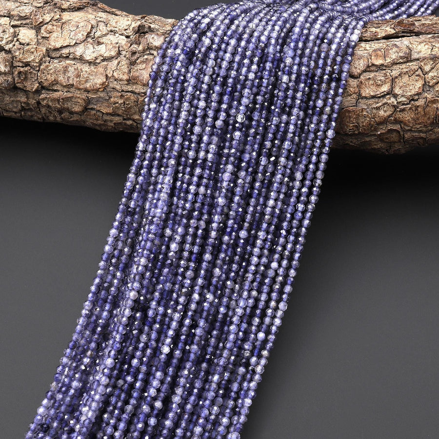 Natural Blue Iolite Faceted 2mm Round Beads 15.5" Strand
