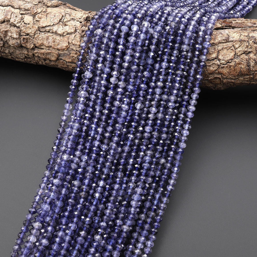 AAA Natural Blue Iolite Faceted 4mm Rondelle Beads 15.5" Strand