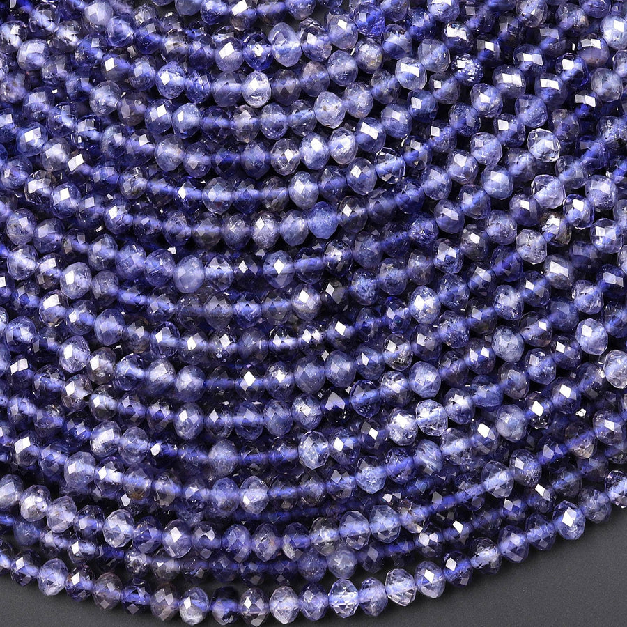 AAA Natural Blue Iolite Faceted 4mm Rondelle Beads 15.5" Strand