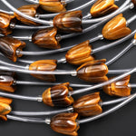 AAA Natural Tiger's Eye Hand Carved Tulip Lily Flower Vertically Drilled Gemstone 15mm Beads Strand