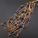 AAA Natural Tiger's Eye Hand Carved Tulip Lily Flower Vertically Drilled Gemstone 15mm Beads Strand