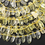 Genuine Natural Lemon Quartz Freeform Oval Side Drilled Pebble Drop Beads Gemstone 15.5" Strand