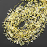 Genuine Natural Lemon Quartz Freeform Oval Side Drilled Pebble Drop Beads Gemstone 15.5" Strand