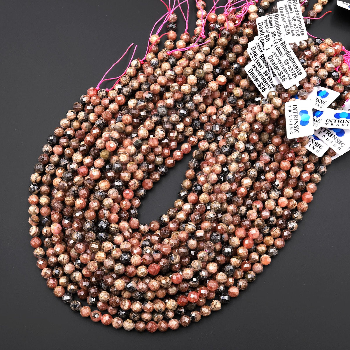 Natural Orange Pink Rhodochrosite 6mm Faceted Round Beads Micro