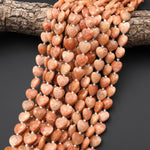 Faceted Natural Peach Sunstone Heart Beads 12mm Gemstone 15.5" Strand
