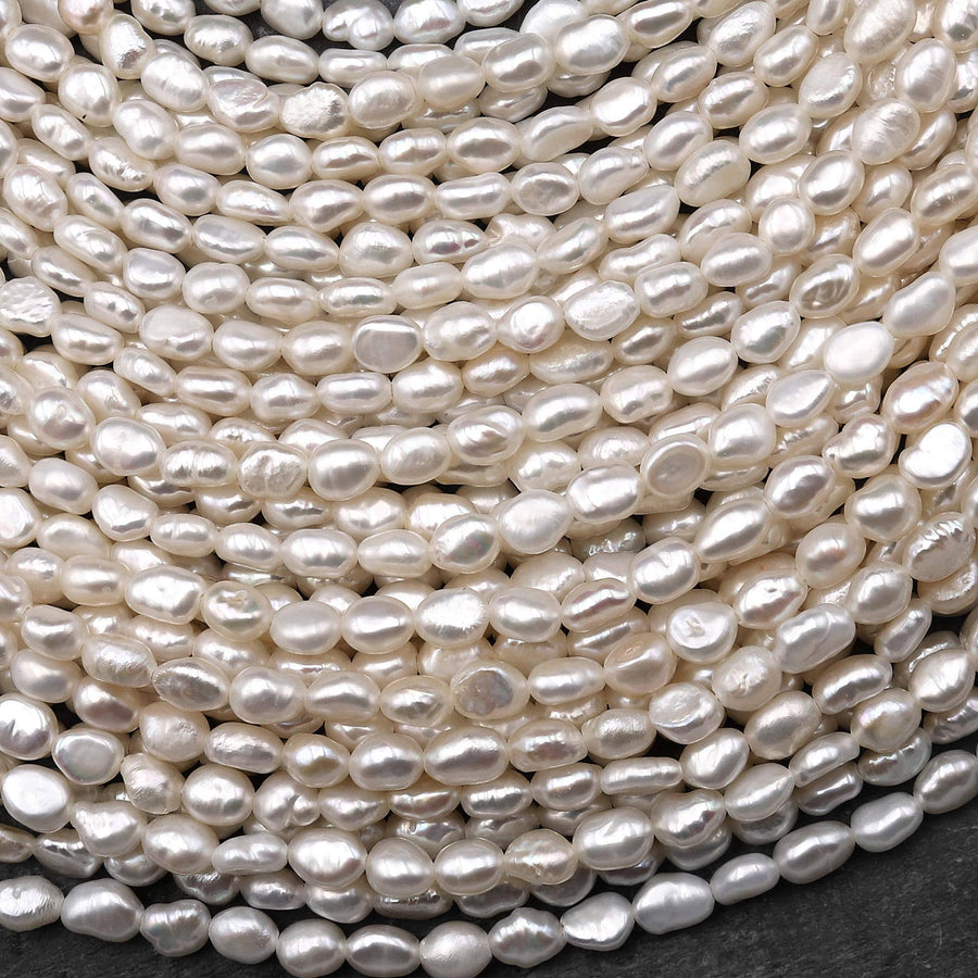 AAA Genuine Natural White Freshwater Pearl 5mm 6mm Nugget Beads 14" Strand