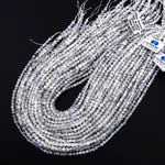 Faceted Translucent Natural Rainbow Moonstone W/ Black Tourmaline Matrix 4mm Round Beads 15.5" Strand