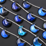AAA Fiery Hand Cut Natural Labradorite Crescent Moon Top Side Drilled Focal Pendant Beads 8" Strand