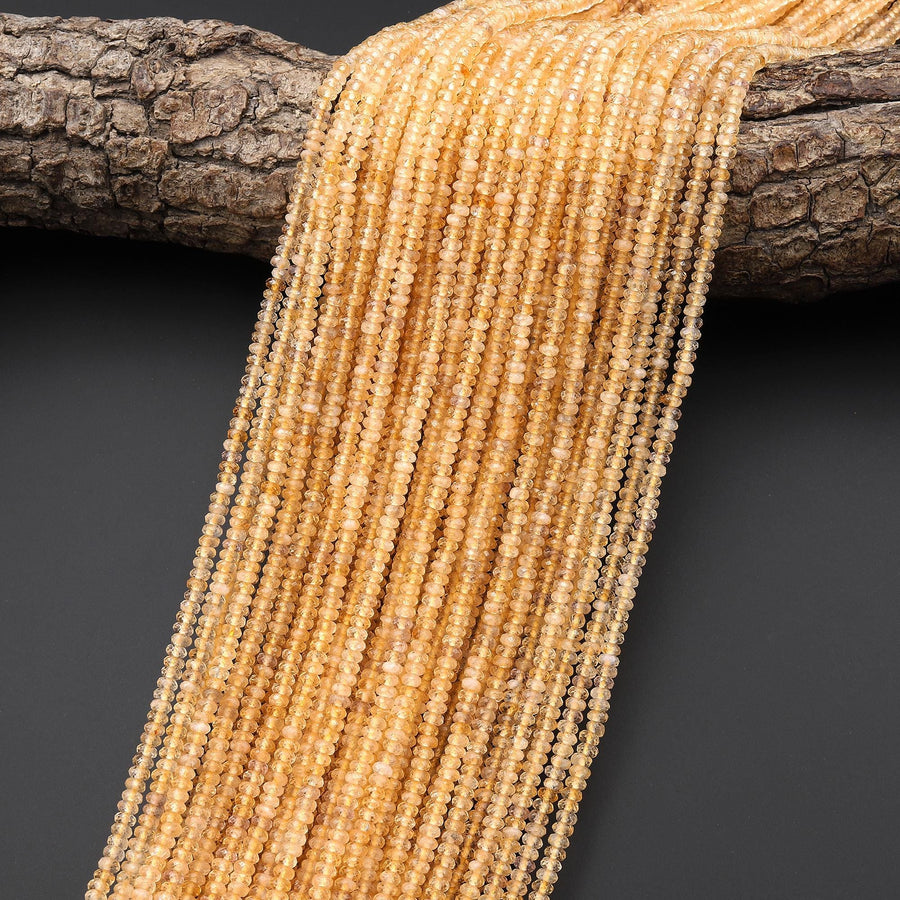 Faceted Genuine Natural Honey Yellow Citrine 3mm Rondelle Beads 15.5" Strand