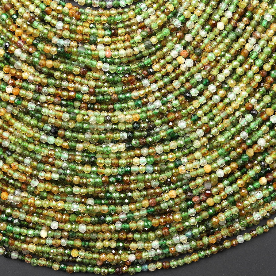 AAA Faceted Natural Green Yellow Petrol Tourmaline 2mm Round Beads Gemstone 15.5" Strand