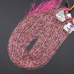 Natural Green Pink Watermelon Tourmaline Super Thin Fine 2mm Tube Beads 15.5" Strand