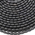 AAA Natural Black Lava Tube 7x4mm Rice Barrel Tube Beads Organic Earthy Stone 15" Strand