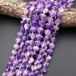Natural Purple Amethyst Faceted Heart Beads 12mm Center Drilled Gemstone 15.5" Strand