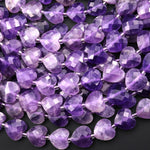 Natural Purple Amethyst Faceted Heart Beads 12mm Center Drilled Gemstone 15.5" Strand