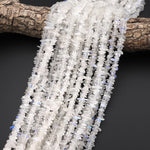 Translucent Natural Blue Rainbow Moonstone Beads Freeform Center Drilled Chip Rondelle 15.5" Strand
