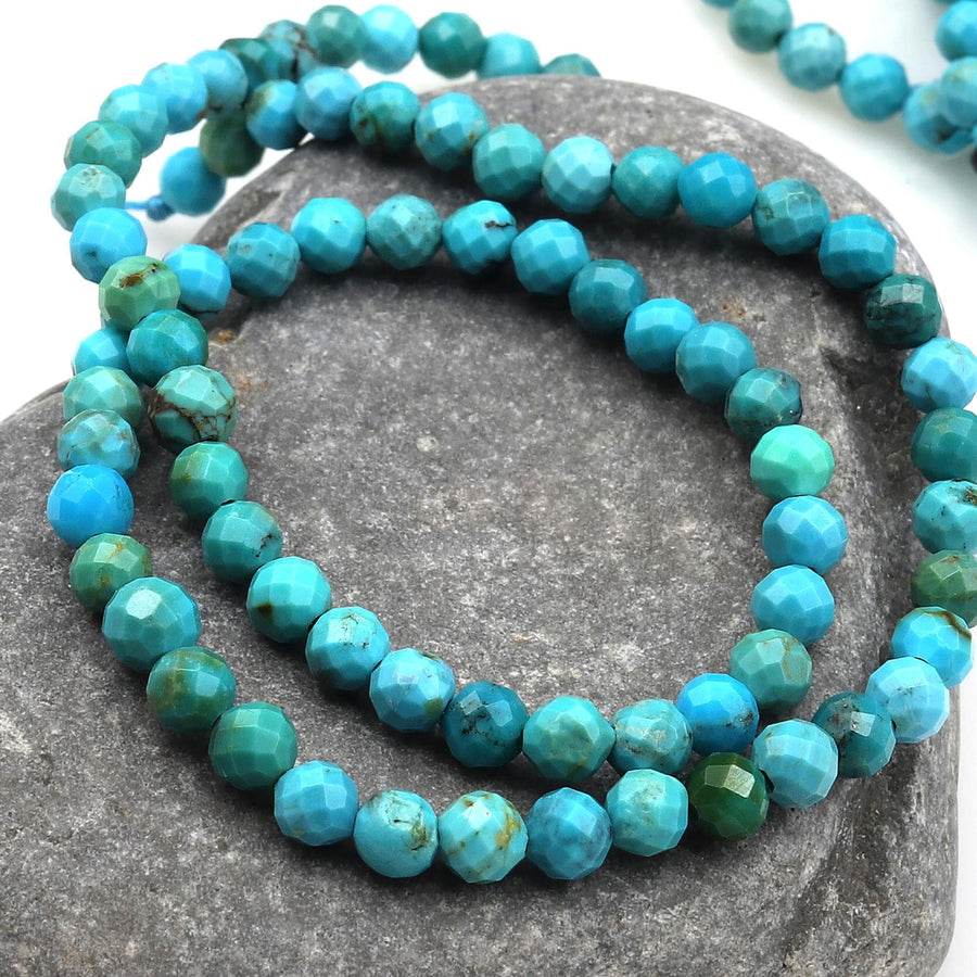 AAA Natural Blue Turquoise 3mm 4mm Faceted Round Beads Real Genuine Micro Cut Gemstone 15.5" Strand