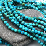 AAA Natural Blue Turquoise 3mm 4mm Faceted Round Beads Real Genuine Micro Cut Gemstone 15.5" Strand