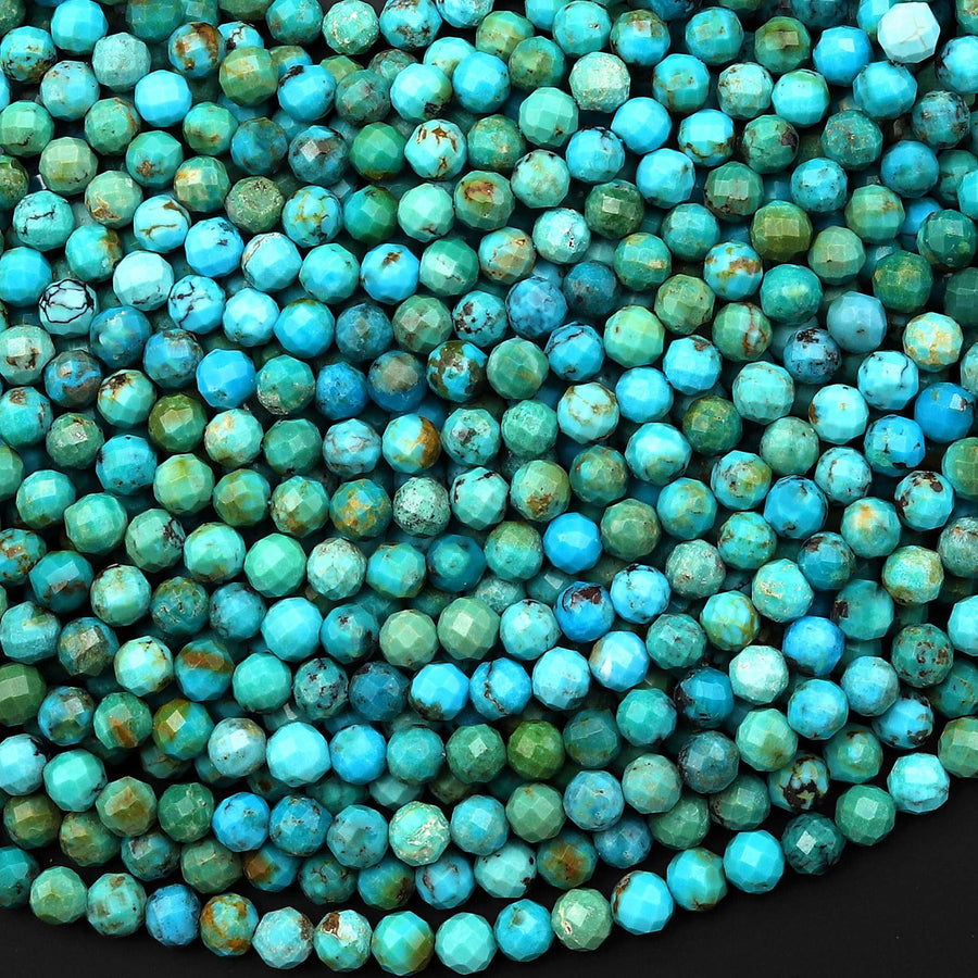 AAA Natural Blue Turquoise 4mm Faceted Round Beads Real Genuine Gemstone 15.5" Strand