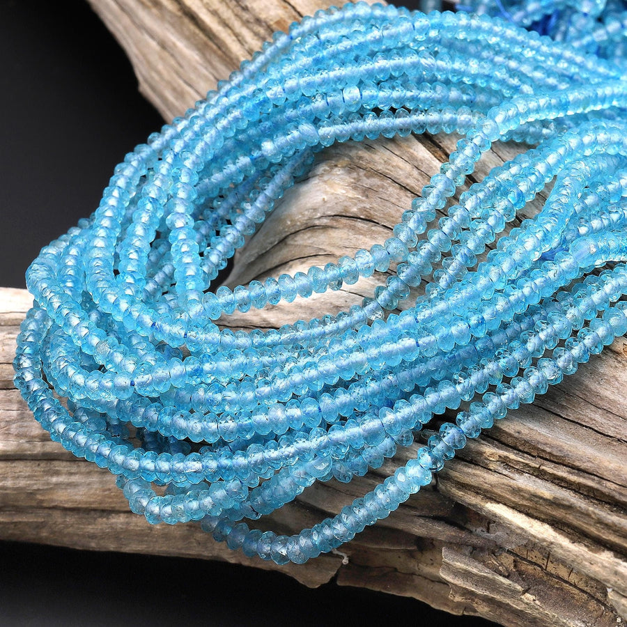 AAA Swiss Blue Topaz 3mm Faceted Thin Rondelle Beads Laser Diamond Cut Real Genuine Topaz Gemstone 15.5" Strand