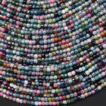 AAA Natural Paraiba Blue Tourmaline Pink Faceted 2mm 3mm Cube Beads Indicolite Gemstone 15.5" Strand