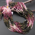 Natural Pink Green Tourmaline Faceted 3mm Round Beads Ombre Color Graduated Shades Gemstone 15.5" Strand