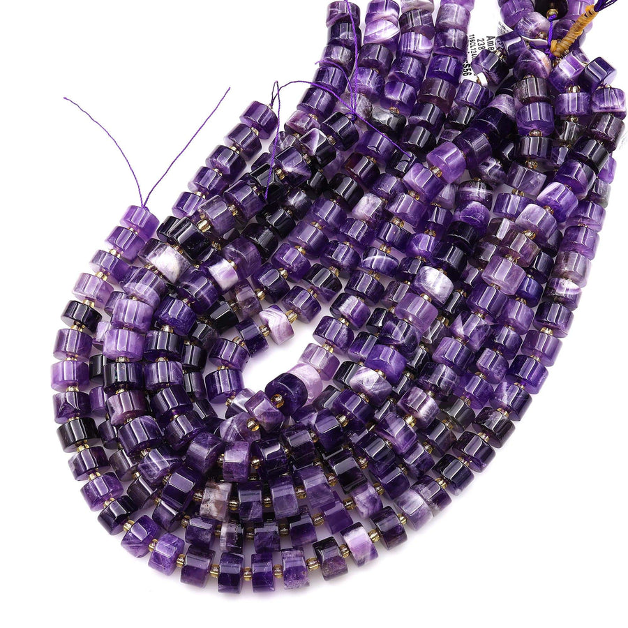 Gemmy Natural Purple Amethyst 12mm Rondelle Wheel Short Cylinder Beads 15.5" Strand