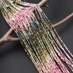 Small Natural Pink Green Blue Tourmaline Faceted 2mm Round Beads Ombre Gemstone 15.5" Strand